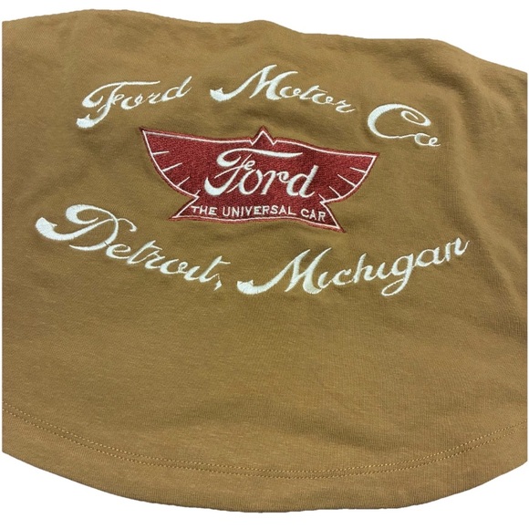 Vintage Ford Motor Co Lace Up Tube Top Brown Y2K Biker Graphic Detroit Michigan - Picture 2 of 6